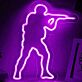 Modernes LED Neonschild mit abstrakter menschlicher Figur und dynamischer Pose als auffällige Wanddekoration für kreative Räume Studios oder moderne Interieurs