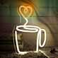 Kaffeetasse mit Herz-Dampf LED-Neonschild für Küche Café