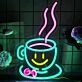 Kaffeetasse mit Smiley und Dampf LED-Neonschild für Café Küche