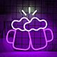 zwei Bierkrüge mit Schaum LED-Neonschild Bar Party