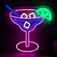 Cocktailglas mit Eiswürfeln und Zitronenscheibe LED-Neonschild für Bar Party