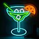 Cocktailglas mit Eiswürfeln und Zitronenscheibe LED-Neonschild für Bar Party