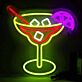 Cocktailglas mit Eiswürfeln und Zitronenscheibe LED-Neonschild für Bar Party