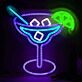 Cocktailglas mit Eiswürfeln und Zitronenscheibe LED-Neonschild für Bar Party