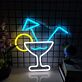 Cocktailglas mit Strohhalm und Sonnenschirm LED-Neonschild für Bar Party