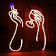 Atmosphärisches LED Neonschild mit abstraktem Hände und Cocktailglas Motiv als moderne Wandbeleuchtung für Bar Wohnzimmer oder Lounge