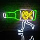 Kreatives LED Neonschild mit laufender Flasche und abstrakter Flüssigkeitsform als moderne Wandbeleuchtung für Bar Wohnzimmer oder Lounge