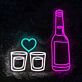 Dekoratives LED Neonschild mit Flasche zwei Gläsern und Herz Motiv als stilvolle Wandbeleuchtung für Bar Wohnzimmer oder Lounge