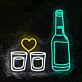 Dekoratives LED Neonschild mit Flasche zwei Gläsern und Herz Motiv als stilvolle Wandbeleuchtung für Bar Wohnzimmer oder Lounge