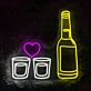 Dekoratives LED Neonschild mit Flasche zwei Gläsern und Herz Motiv als stilvolle Wandbeleuchtung für Bar Wohnzimmer oder Lounge