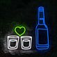 Dekoratives LED Neonschild mit Flasche zwei Gläsern und Herz Motiv als stilvolle Wandbeleuchtung für Bar Wohnzimmer oder Lounge