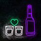 Dekoratives LED Neonschild mit Flasche zwei Gläsern und Herz Motiv als stilvolle Wandbeleuchtung für Bar Wohnzimmer oder Lounge