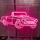 Klassisches LED Neonschild mit stilisierter Cabrio Oldtimer Silhouette als dekorative Wandbeleuchtung
