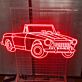 Klassisches LED Neonschild mit stilisierter Cabrio Oldtimer Silhouette als dekorative Wandbeleuchtung