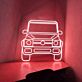 LED Neonschild mit frontaler Geländewagen Silhouette und klarer Fahrzeug Linienführung als moderne Wandbeleuchtung