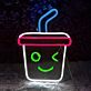 Becher mit Strohhalm und zwinkerndem Gesicht LED-Neonschild für Café Bar