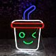 Becher mit Strohhalm und zwinkerndem Gesicht LED-Neonschild für Café Bar