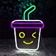 Becher mit Strohhalm und zwinkerndem Gesicht LED-Neonschild für Café Bar