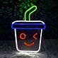 Becher mit Strohhalm und zwinkerndem Gesicht LED-Neonschild für Café Bar