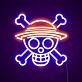Leuchtendes Totenkopf Neonschild mit Strohhut und gekreuzten Knochen LED Wanddeko im Cartoon Stil für Gaming Zimmer und Bar