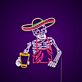 Mexikanisches Skelett mit Sombrero LED Neonschild im farbenfrohen Party Stil