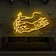Hand mit Tätowiermaschine und Flammen LED-Neonschild Tattoo Studio