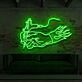 Hand mit Tätowiermaschine und Flammen LED-Neonschild Tattoo Studio