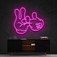 Cartoon-Hand mit Victory- und Okay-Geste LED-Neonschild Wohnzimmer Gamingzimmer