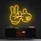 Cartoon-Hand mit Victory- und Okay-Geste LED-Neonschild Wohnzimmer Gamingzimmer