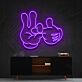 Cartoon-Hand mit Victory- und Okay-Geste LED-Neonschild Wohnzimmer Gamingzimmer