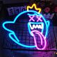 Geisterfigur mit Krone und herausgestreckter Zunge LED-Neonschild Gamingzimmer Bar