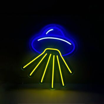 UFO mit Lichtstrahlen LED-Neonschild für Gaming und Bar