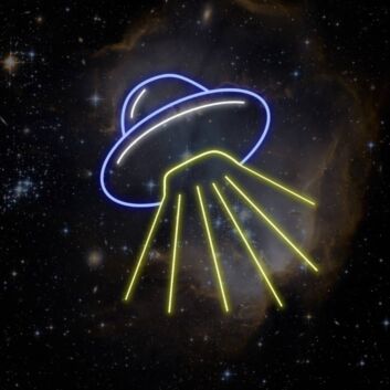 UFO mit Lichtstrahlen LED-Neonschild für Gaming und Bar