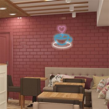 Kaffeetasse mit Herz LED-Neonschild für Café Küche
