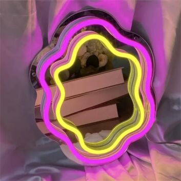 Brighten up Your Space: Wave Mirror LED Neon Sign Perfect for Office, Bar, and Trendy Home Decor.