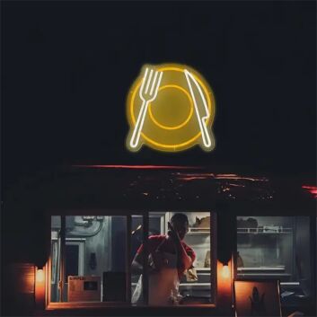 Teller mit Messer und Gabel LED-Neonschild für Restaurant Imbiss