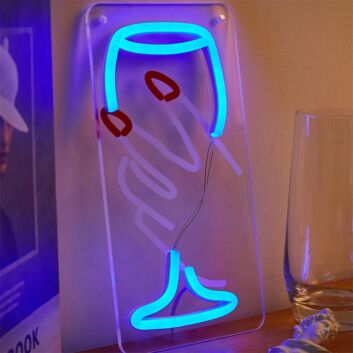 Hand mit Weinglas LED-Neonschild für Bar und Wohnzimmer