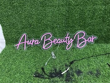 Brighten Up Your Special Day or Business Space with the Aura Beauty Bar Custom LED Neon Sign - Perfect for Weddings, Stores, and Home Decor.