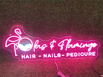 Spas &amp; Flamingo HAIR - NAILS - PEDICURE LED-Neonschild für Salon und Spa