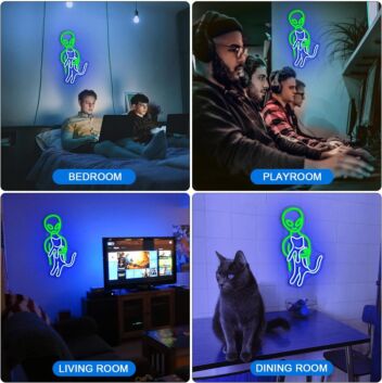Außerirdischer mit Katze LED-Neonschild für Wohnzimmer oder Bar
