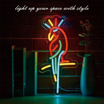 Buntes LED Neonschild mit abstraktem Vogelmotiv für Wanddekoration