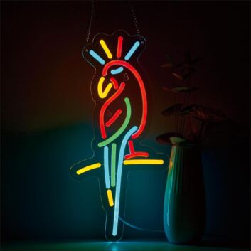 Buntes LED Neonschild mit abstraktem Vogelmotiv für Wanddekoration
