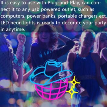 Enhance Your Bar, Western-Themed Party, or Vintage Shop Ambiance with the Dark Pink Mesh Ball In A Blue Cowboy Hat Neon Sign.