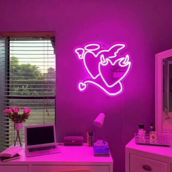 Herz mit Flügeln und Heiligenschein LED-Neonschild Schlafzimmer Wohnzimmer