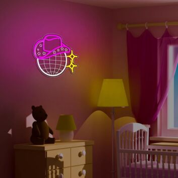 Cowboyhut auf Disco-Kugel LED-Neonschild für Bar Club