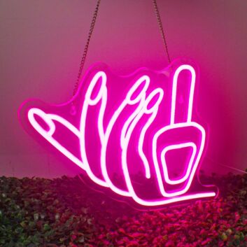Brighten Up Your Beauty Salon or Home Vanity with the Deep Pink Hands Holding Nail Polish Neon Sign.