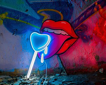 rote Lippen mit Lutscher LED-Neonschild für Bar Club