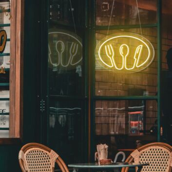 Besteck Symbol mit Gabel Löffel Messer LED-Neonschild für Restaurant Küche