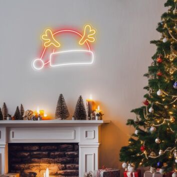 Weihnachtsmütze mit Rentiergeweih LED-Neonschild für Wohnzimmer Weihnachtsdeko