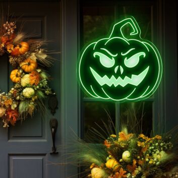 Halloween Kürbis mit grimmigem Gesicht LED-Neonschild für Wohnzimmer